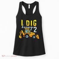 I Dig Being 2 Excavator Construction 2nd Birthday Party Women's Tank Top thumb 0