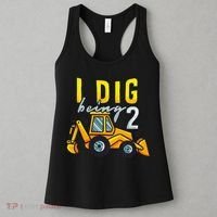 I Dig Being 2 Excavator Construction 2nd Birthday Party Women's Tank Top thumb 3
