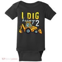 I Dig Being 2 Excavator Construction 2nd Birthday Party Baby Bodysuit thumb 0