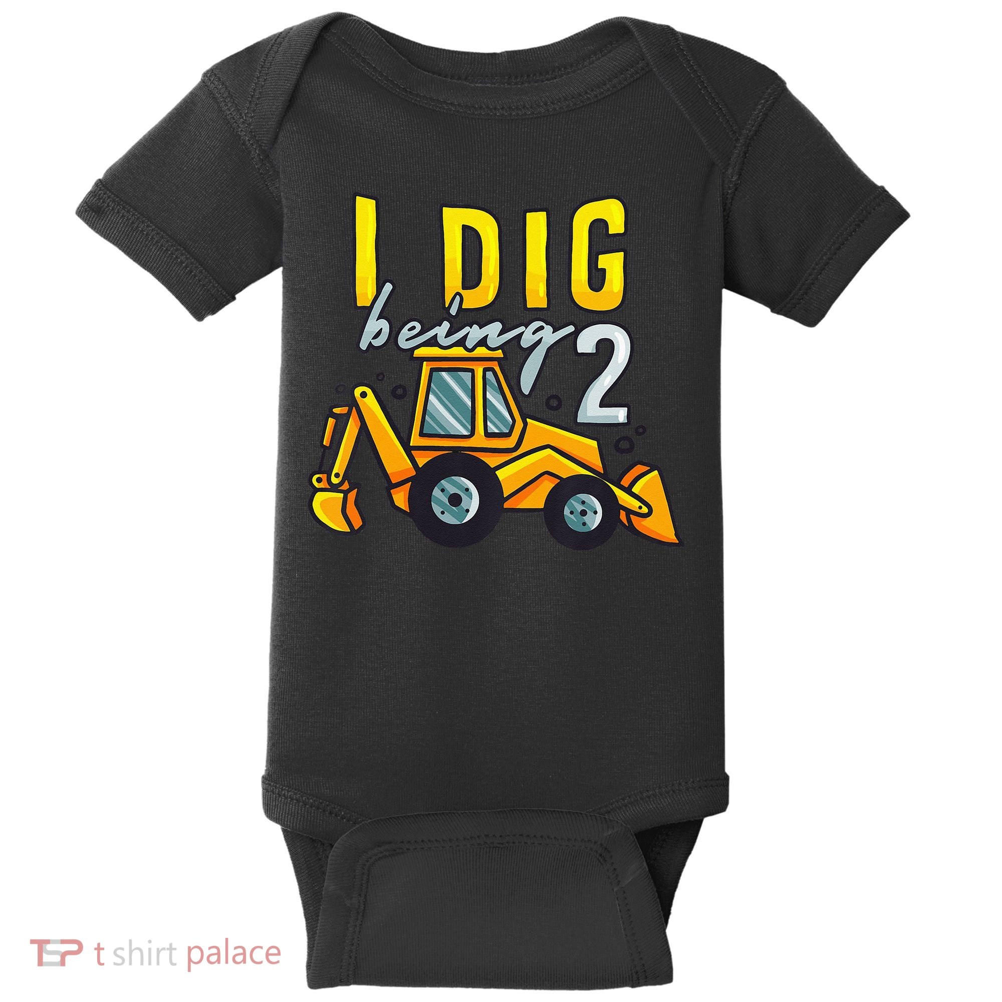 I Dig Being 2 Excavator Construction 2nd Birthday Party Baby Bodysuit