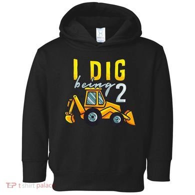 I Dig Being 2 Excavator Construction 2nd Birthday Party Toddler Hoodie