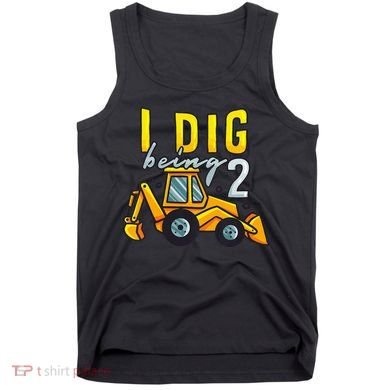 I Dig Being 2 Excavator Construction 2nd Birthday Party Tank Top