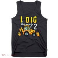 I Dig Being 2 Excavator Construction 2nd Birthday Party Tank Top thumb 0