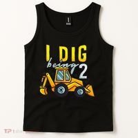 I Dig Being 2 Excavator Construction 2nd Birthday Party Tank Top thumb 2