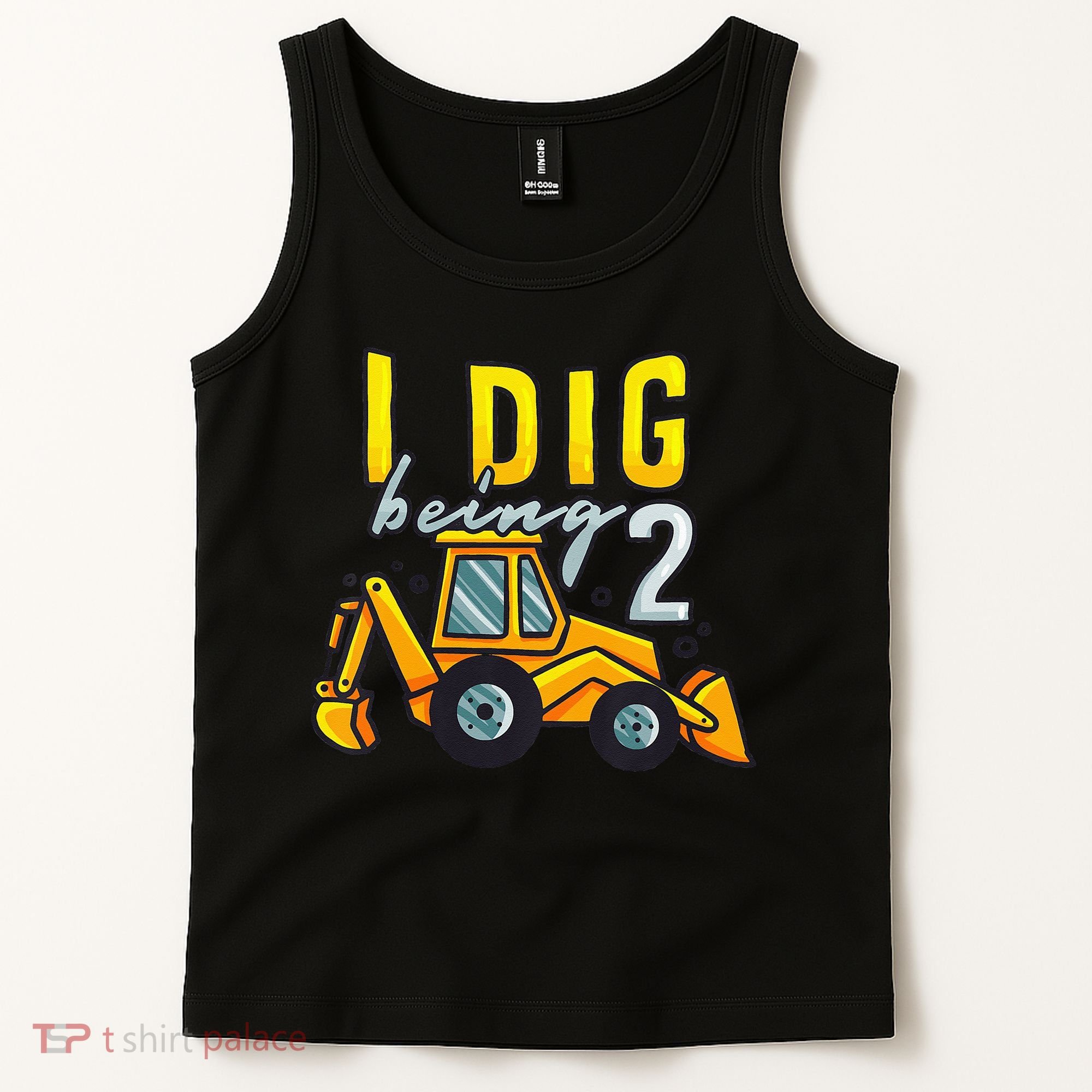 I Dig Being 2 Excavator Construction 2nd Birthday Party Tank Top