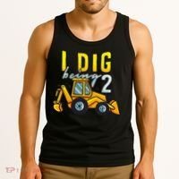 I Dig Being 2 Excavator Construction 2nd Birthday Party Tank Top thumb 3