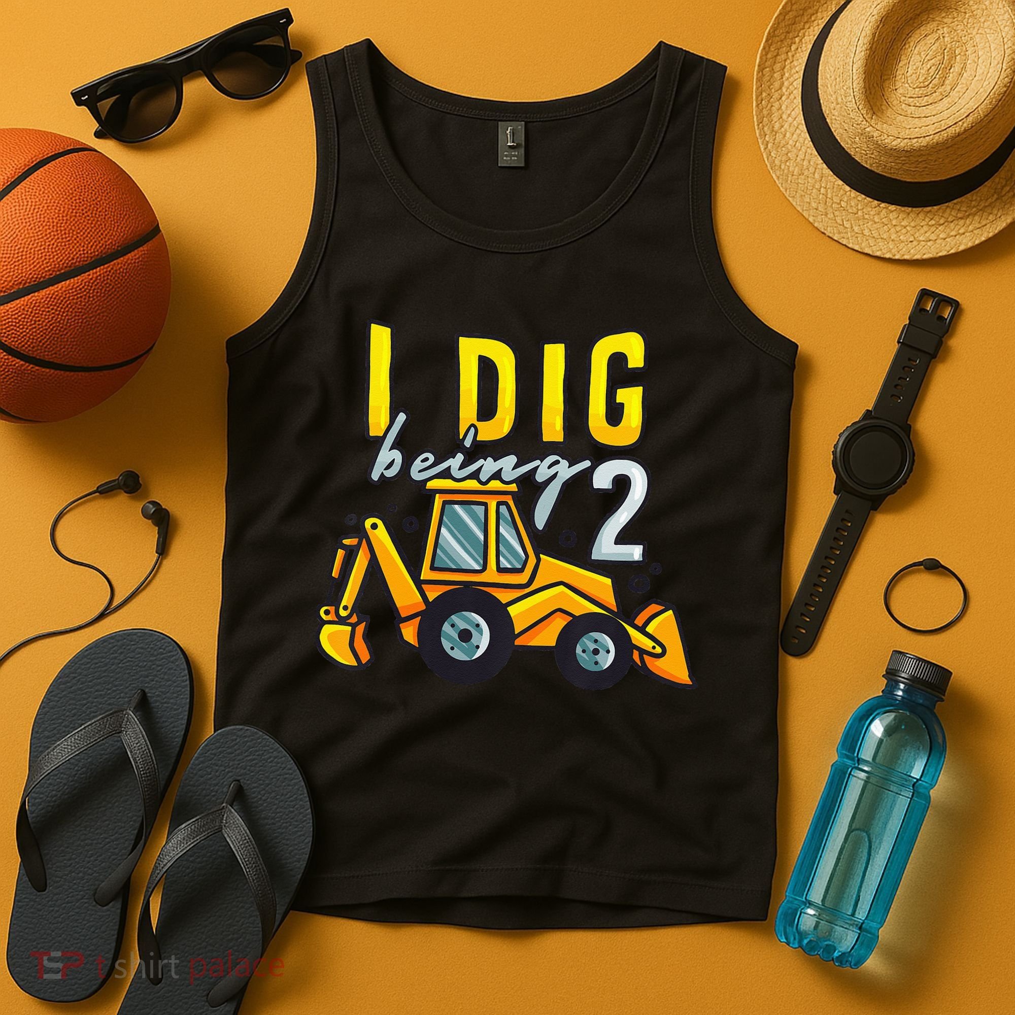 I Dig Being 2 Excavator Construction 2nd Birthday Party Tank Top