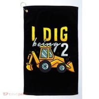 I Dig Being 2 Excavator Construction 2nd Birthday Party Golf Towel thumb 0