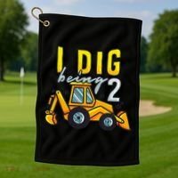 I Dig Being 2 Excavator Construction 2nd Birthday Party Golf Towel thumb 1