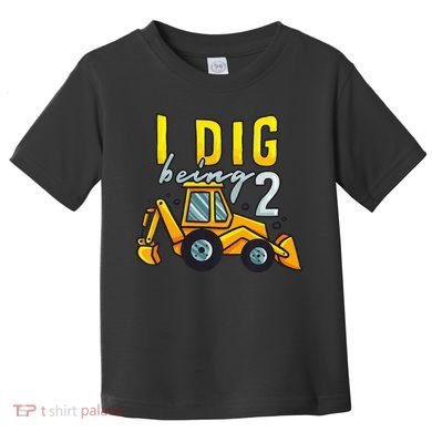 I Dig Being 2 Excavator Construction 2nd Birthday Party Toddler T-Shirt