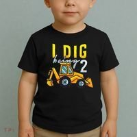 I Dig Being 2 Excavator Construction 2nd Birthday Party Toddler T-Shirt thumb 2
