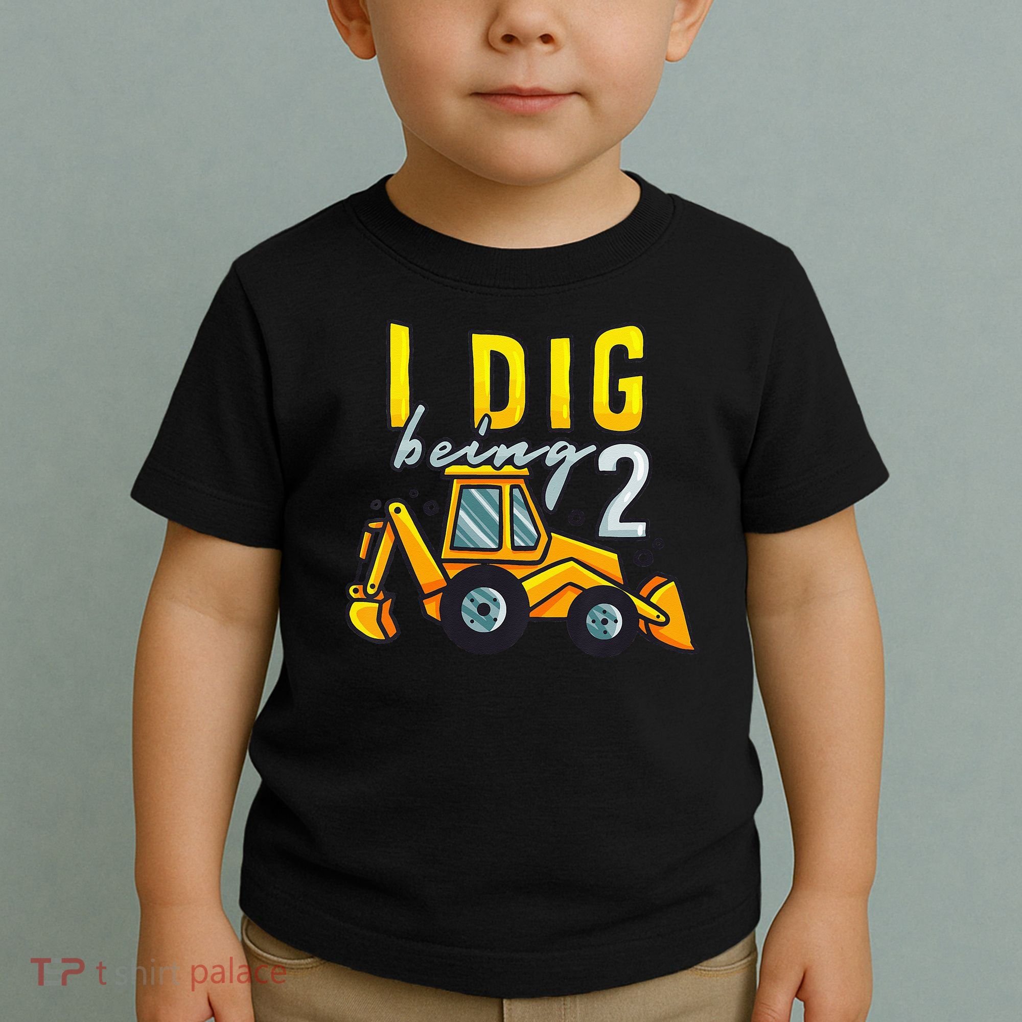 I Dig Being 2 Excavator Construction 2nd Birthday Party Toddler T-Shirt