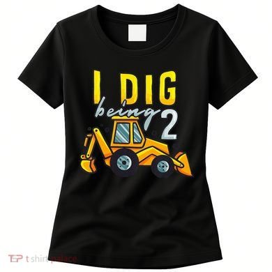 I Dig Being 2 Excavator Construction 2nd Birthday Party Women's T-Shirt