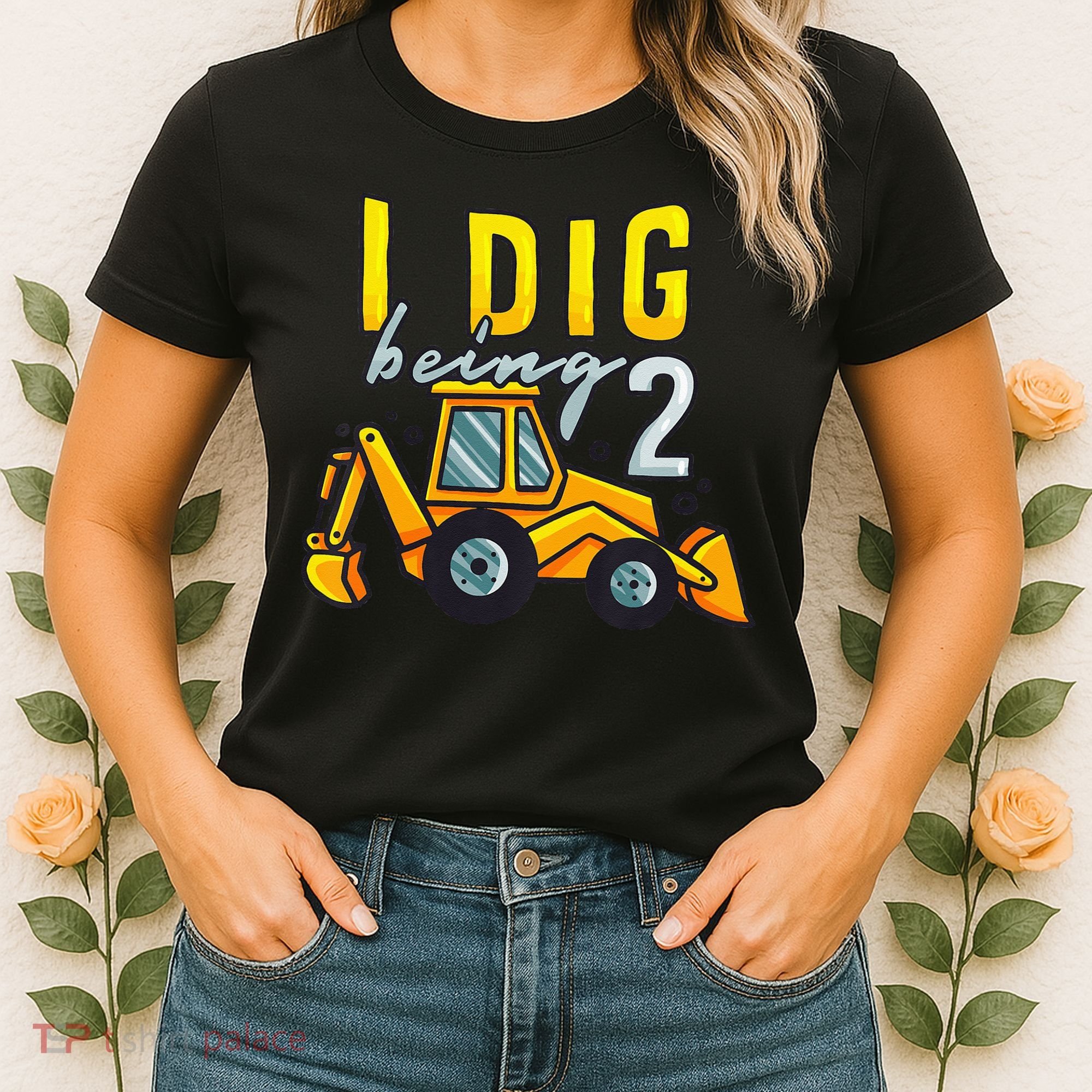 I Dig Being 2 Excavator Construction 2nd Birthday Party Women's T-Shirt
