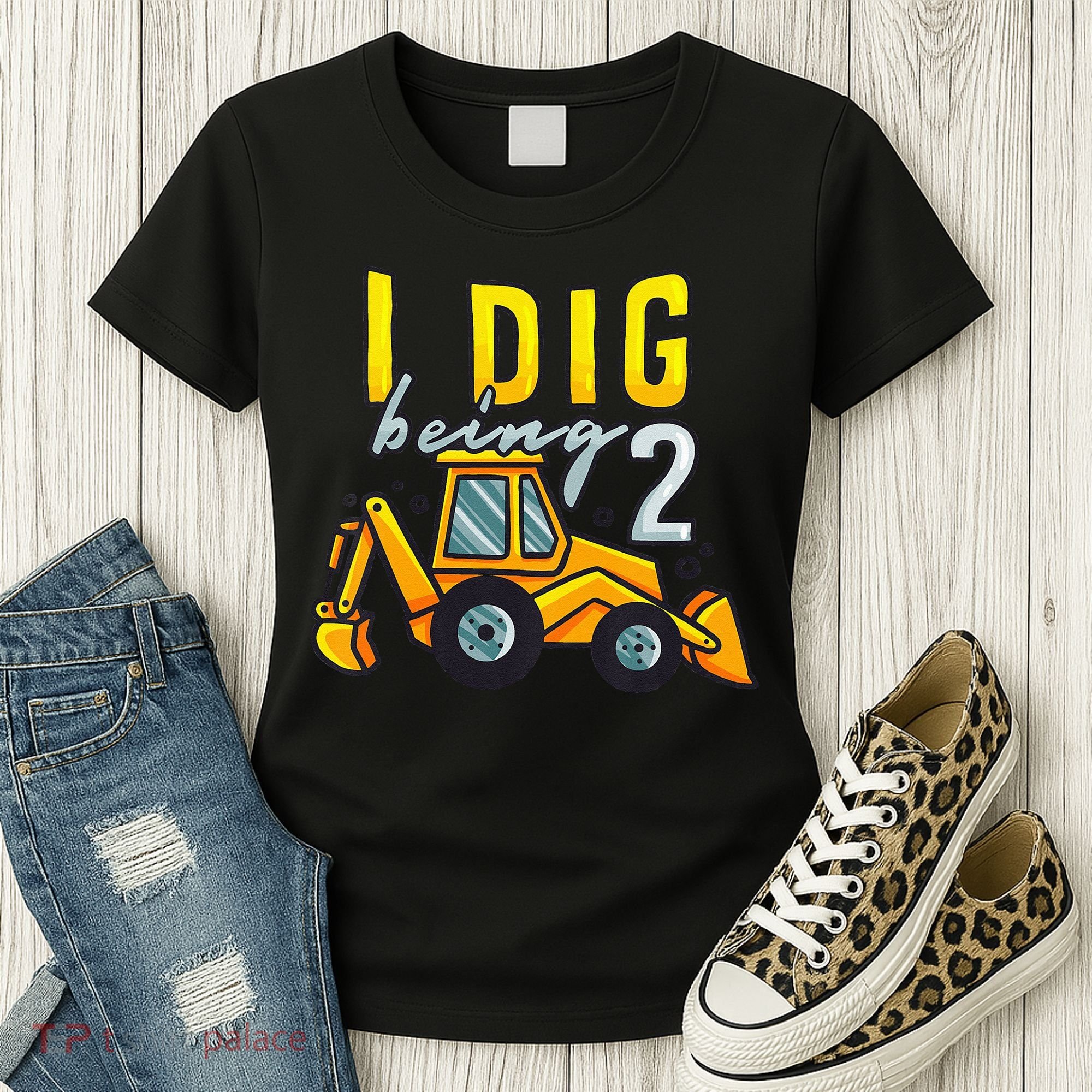 I Dig Being 2 Excavator Construction 2nd Birthday Party Women's T-Shirt