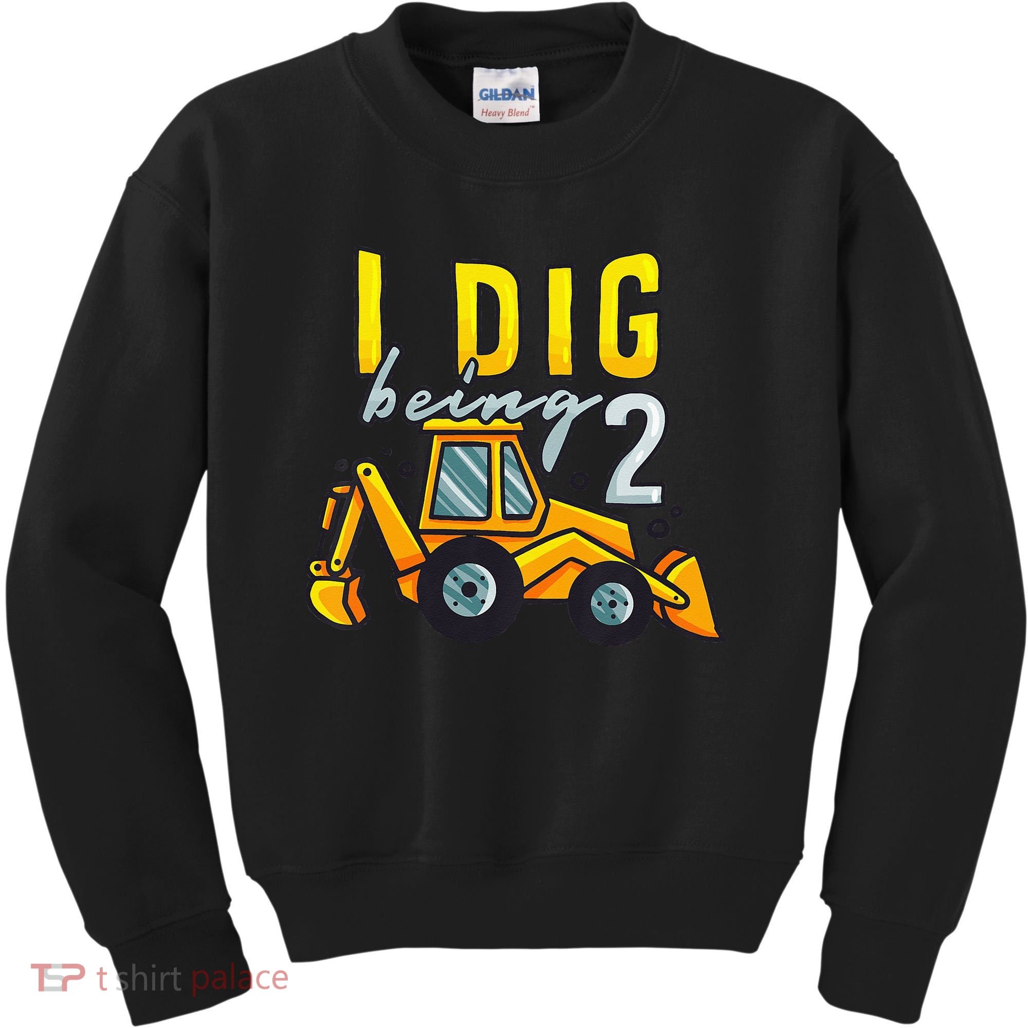 I Dig Being 2 Excavator Construction 2nd Birthday Party Kids Sweatshirt