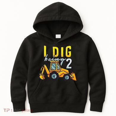 I Dig Being 2 Excavator Construction 2nd Birthday Party Kids Hoodie