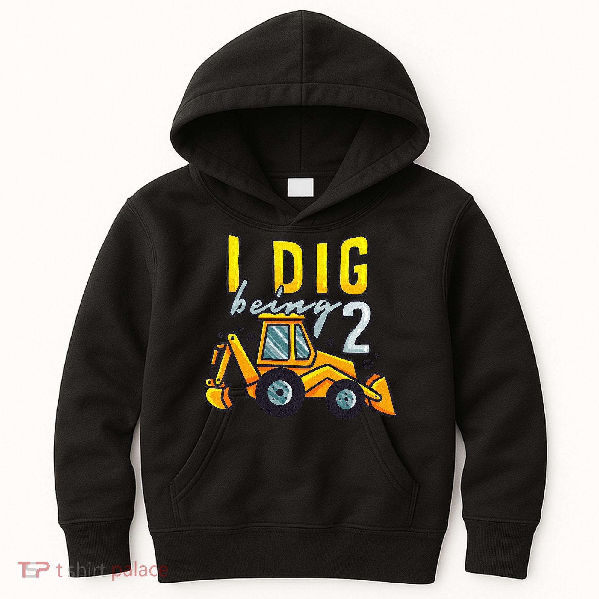 I Dig Being 2 Excavator Construction 2nd Birthday Party Kids Hoodie