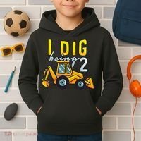I Dig Being 2 Excavator Construction 2nd Birthday Party Kids Hoodie thumb 2