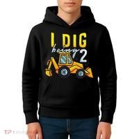 I Dig Being 2 Excavator Construction 2nd Birthday Party Kids Hoodie thumb 4