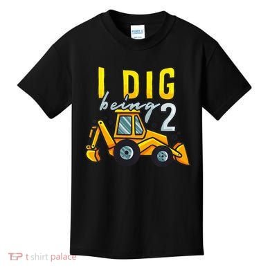 I Dig Being 2 Excavator Construction 2nd Birthday Party Kids T-Shirt