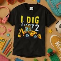 I Dig Being 2 Excavator Construction 2nd Birthday Party Kids T-Shirt thumb 3