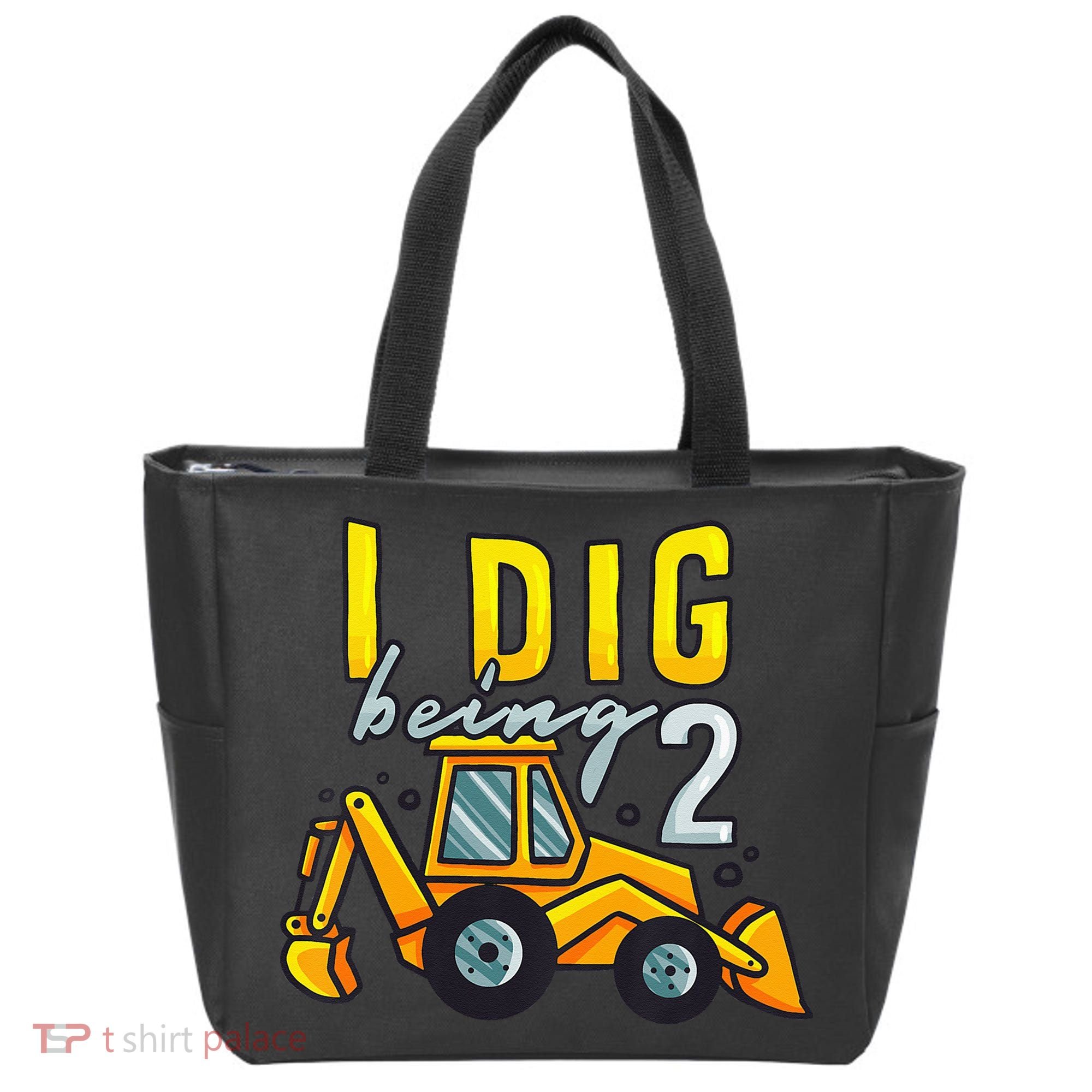 I Dig Being 2 Excavator Construction 2nd Birthday Party Tote Bag