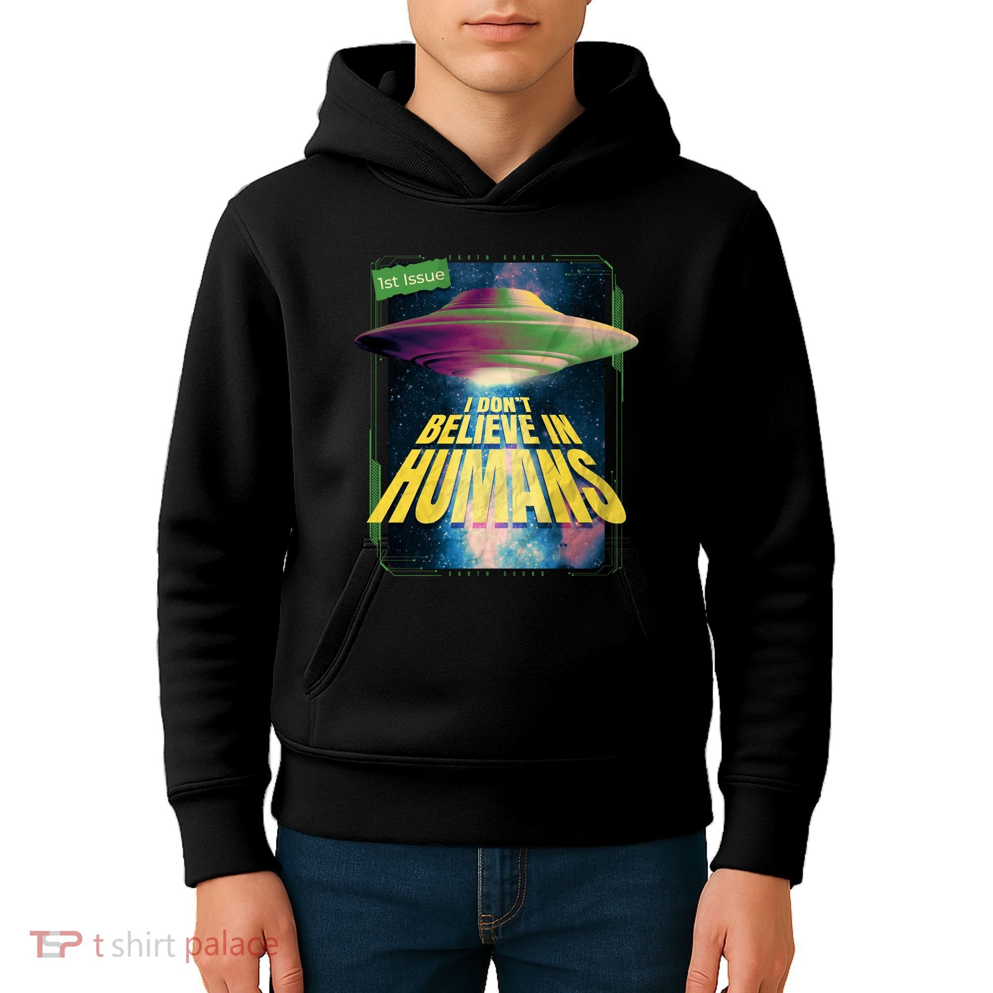 I Don't Believe In Humans UFO Kids Hoodie
