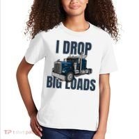 I Drop Big Loads Trucking Funny Trucker Truck Driver Kids T-Shirt thumb 2