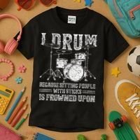 I Drum Because Hitting People With Sticks Is Frowned Upon Kids T-Shirt thumb 3