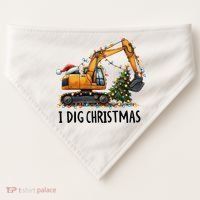 I Dig Christmas Excavator Construction Truck Digging Xmas USA-Made Doggie Bandana thumb 0