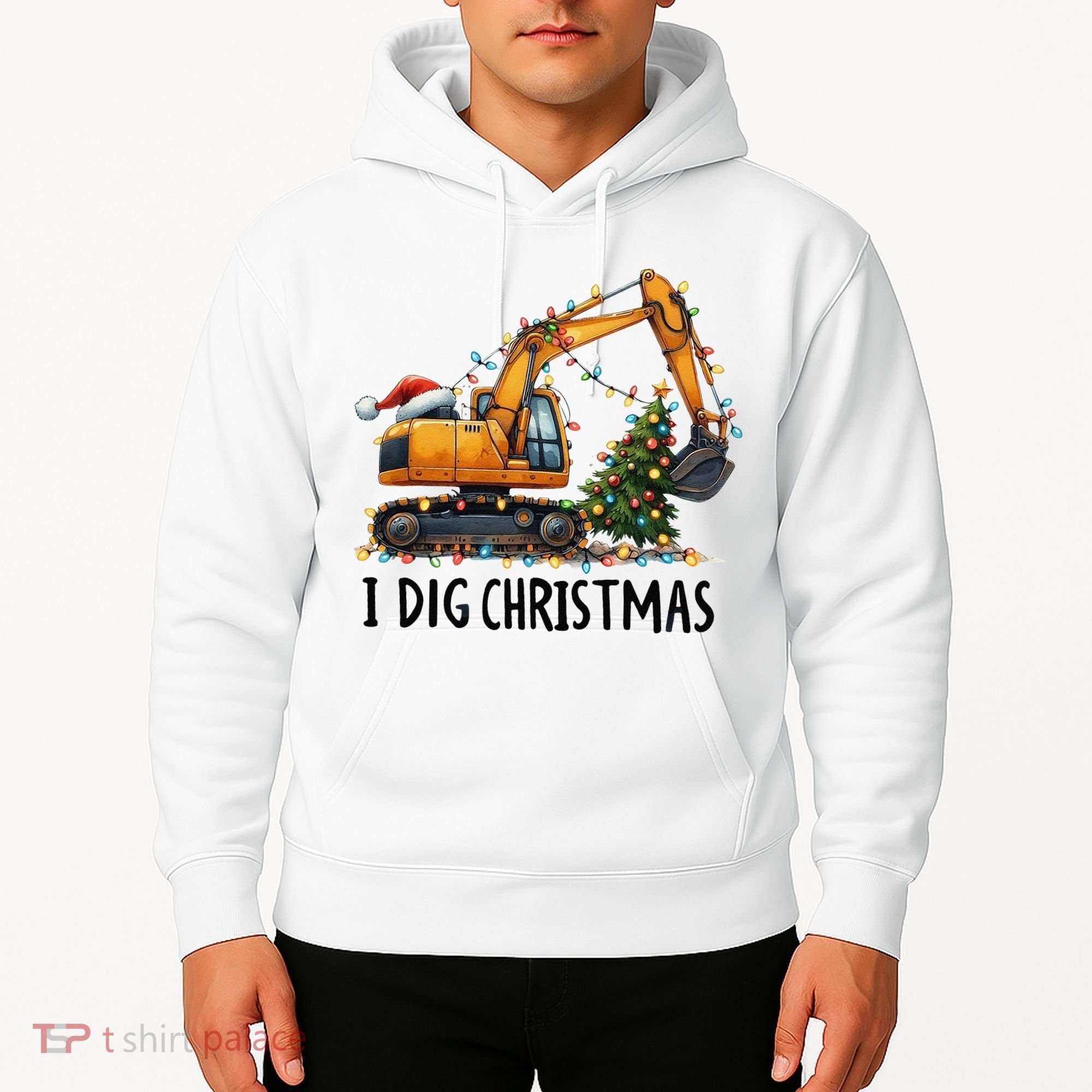 I Dig Christmas Excavator Construction Truck Digging Xmas Hoodie