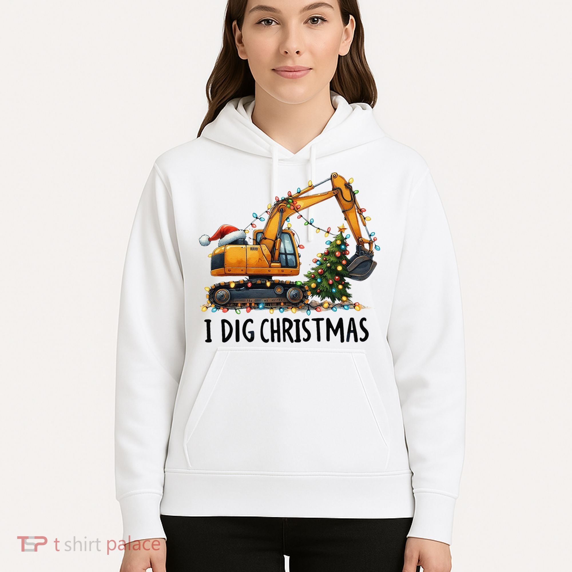 I Dig Christmas Excavator Construction Truck Digging Xmas Hoodie