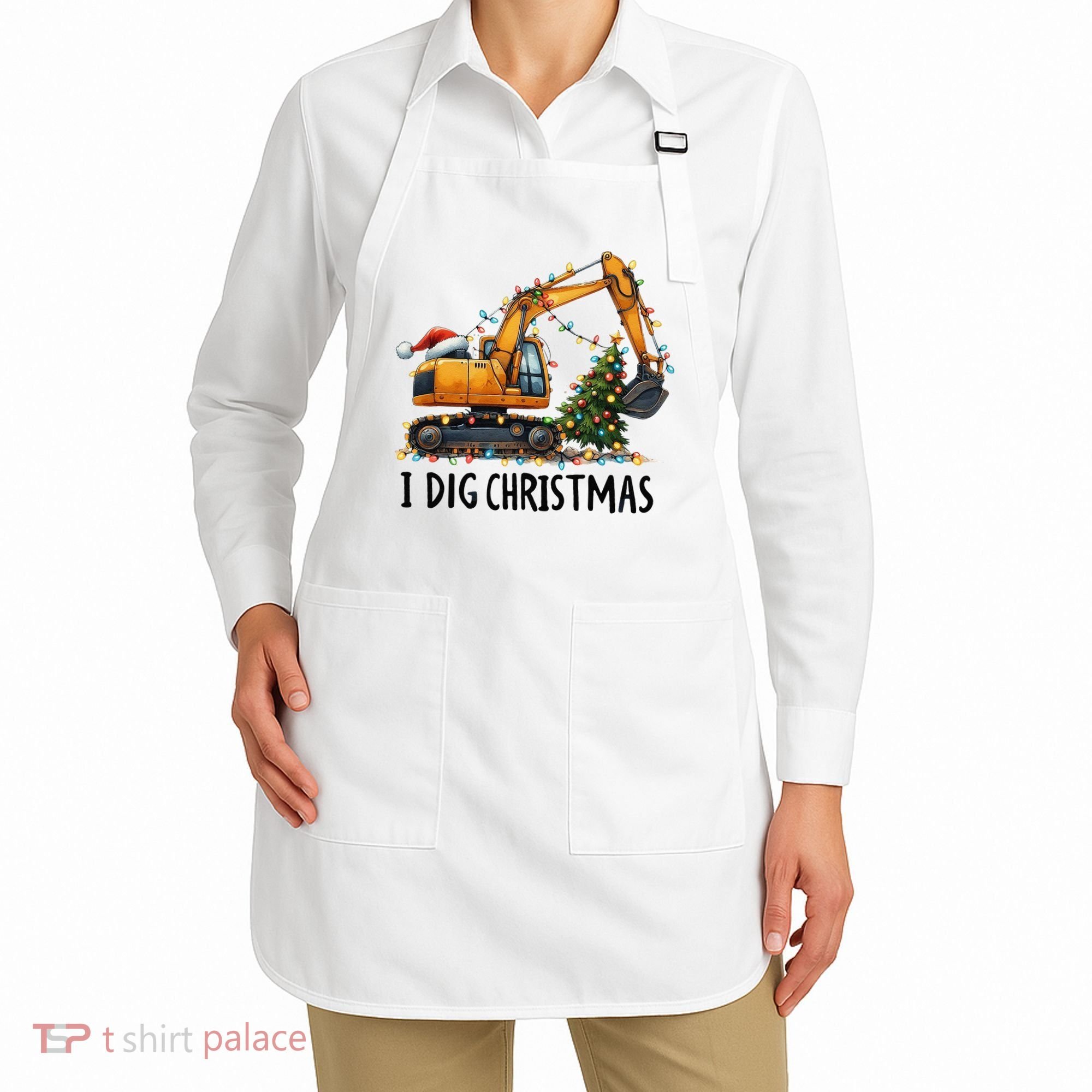 I Dig Christmas Excavator Construction Truck Digging Xmas Apron