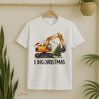 I Dig Christmas Excavator Construction Truck Digging Xmas T-Shirt thumb 2