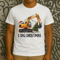 I Dig Christmas Excavator Construction Truck Digging Xmas T-Shirt thumb 3