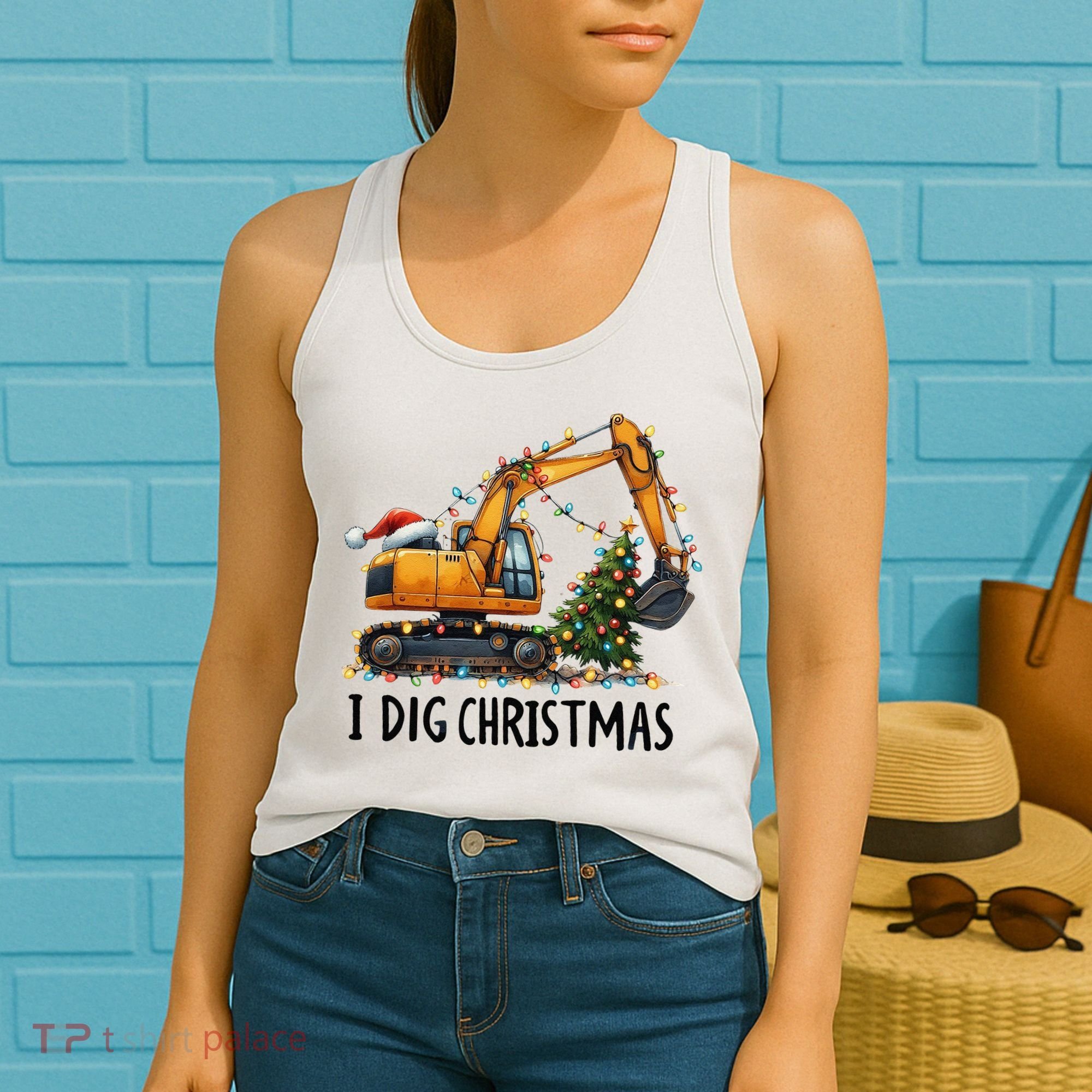 I Dig Christmas Excavator Construction Truck Digging Xmas Women's Tank Top