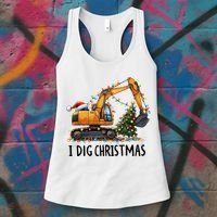 I Dig Christmas Excavator Construction Truck Digging Xmas Women's Tank Top thumb 3