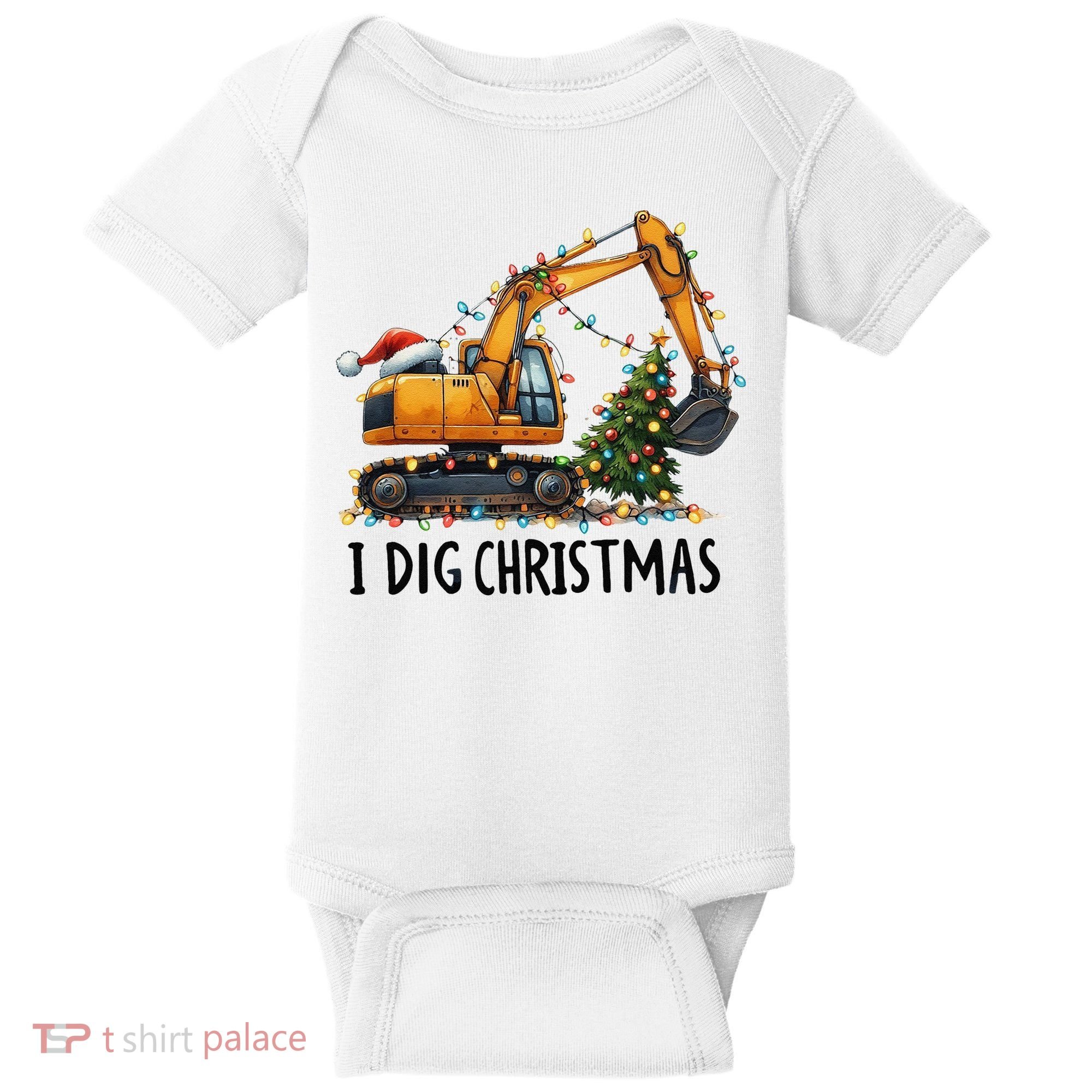 I Dig Christmas Excavator Construction Truck Digging Xmas Baby Bodysuit