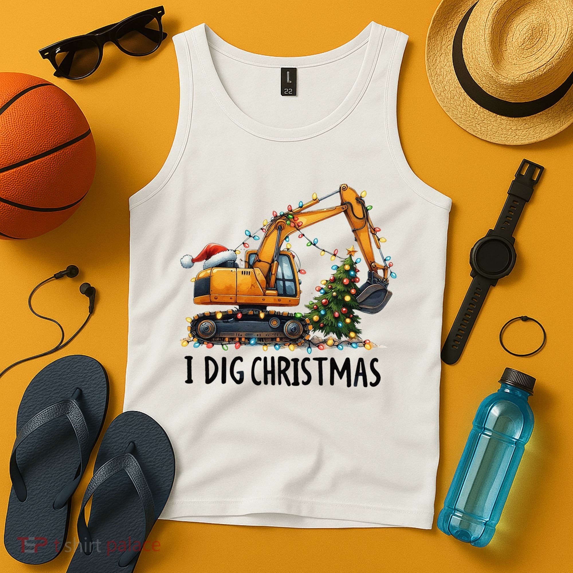I Dig Christmas Excavator Construction Truck Digging Xmas Tank Top