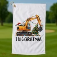 I Dig Christmas Excavator Construction Truck Digging Xmas Golf Towel thumb 1