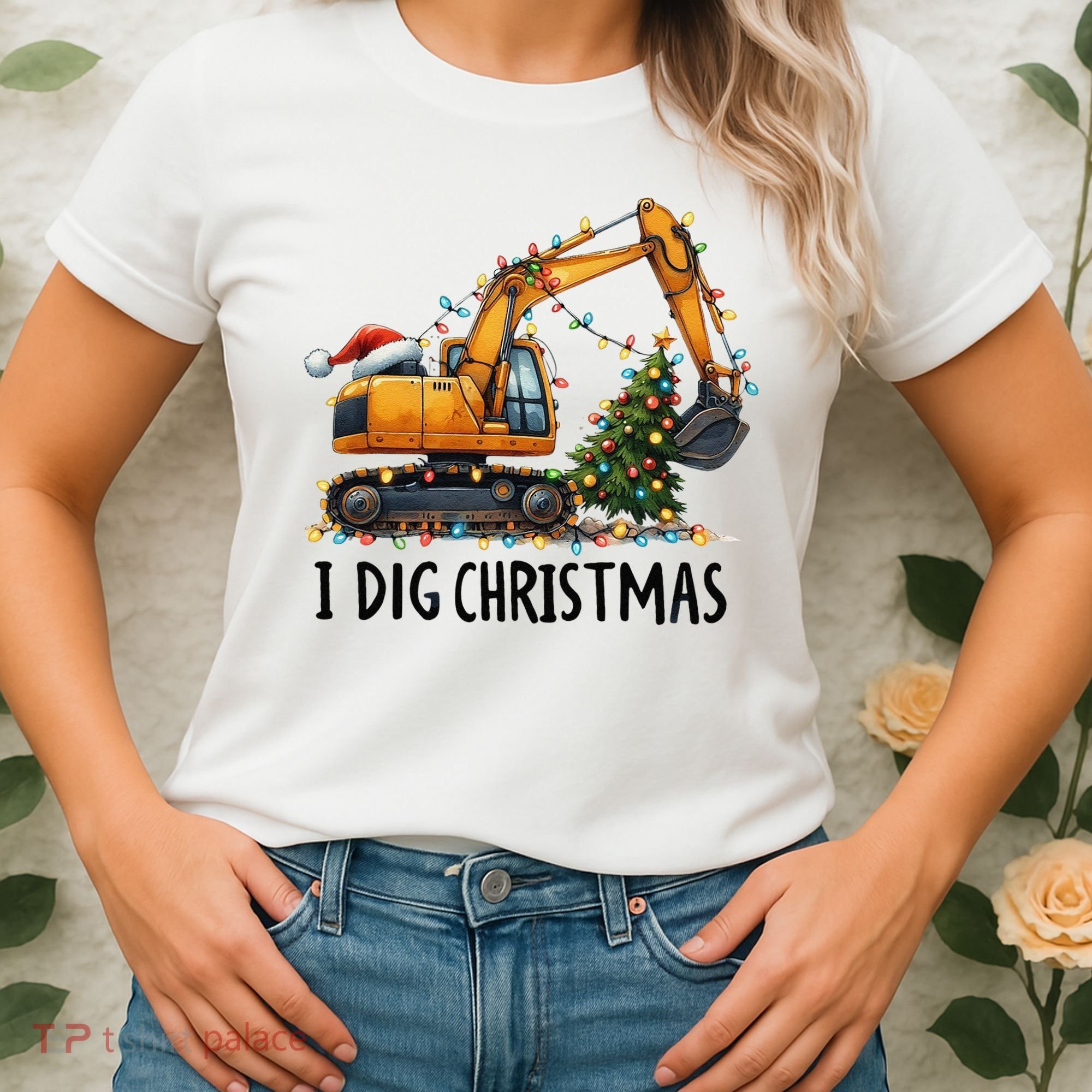 I Dig Christmas Excavator Construction Truck Digging Xmas Women's T-Shirt