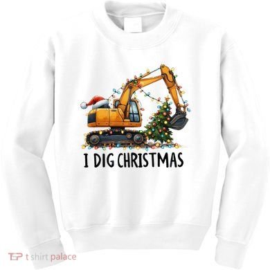 I Dig Christmas Excavator Construction Truck Digging Xmas Kids Sweatshirt