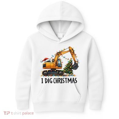 I Dig Christmas Excavator Construction Truck Digging Xmas Kids Hoodie