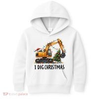 I Dig Christmas Excavator Construction Truck Digging Xmas Kids Hoodie thumb 0