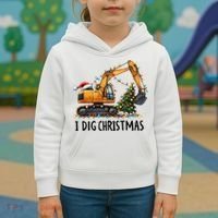 I Dig Christmas Excavator Construction Truck Digging Xmas Kids Hoodie thumb 3