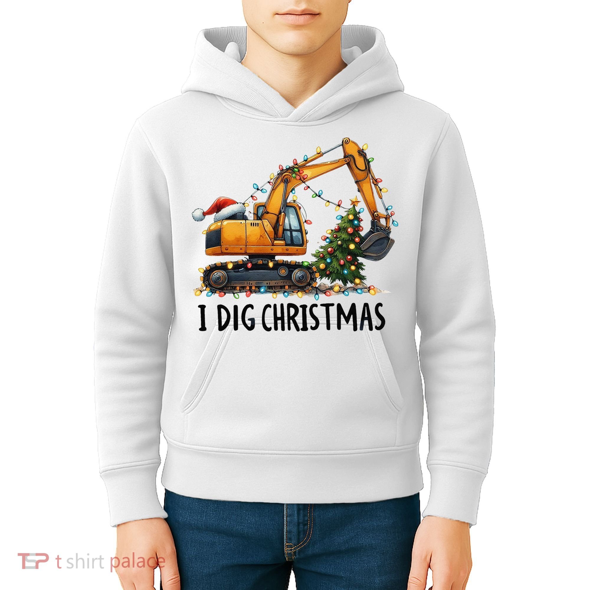 I Dig Christmas Excavator Construction Truck Digging Xmas Kids Hoodie