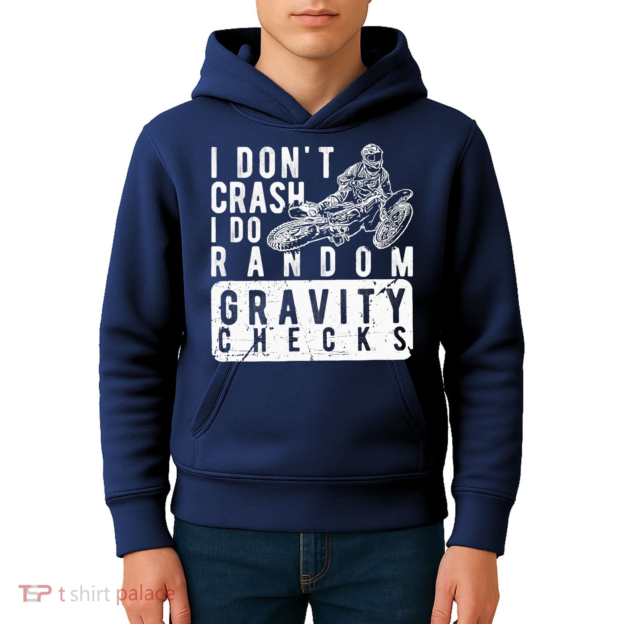 I Don't Crash, I Do Random Gravity Checks Dirt Bike Kids Hoodie