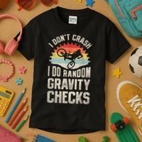 I Dont Crash I Do Random Gravity Checks Mountain Biking Kids T-Shirt thumb 3
