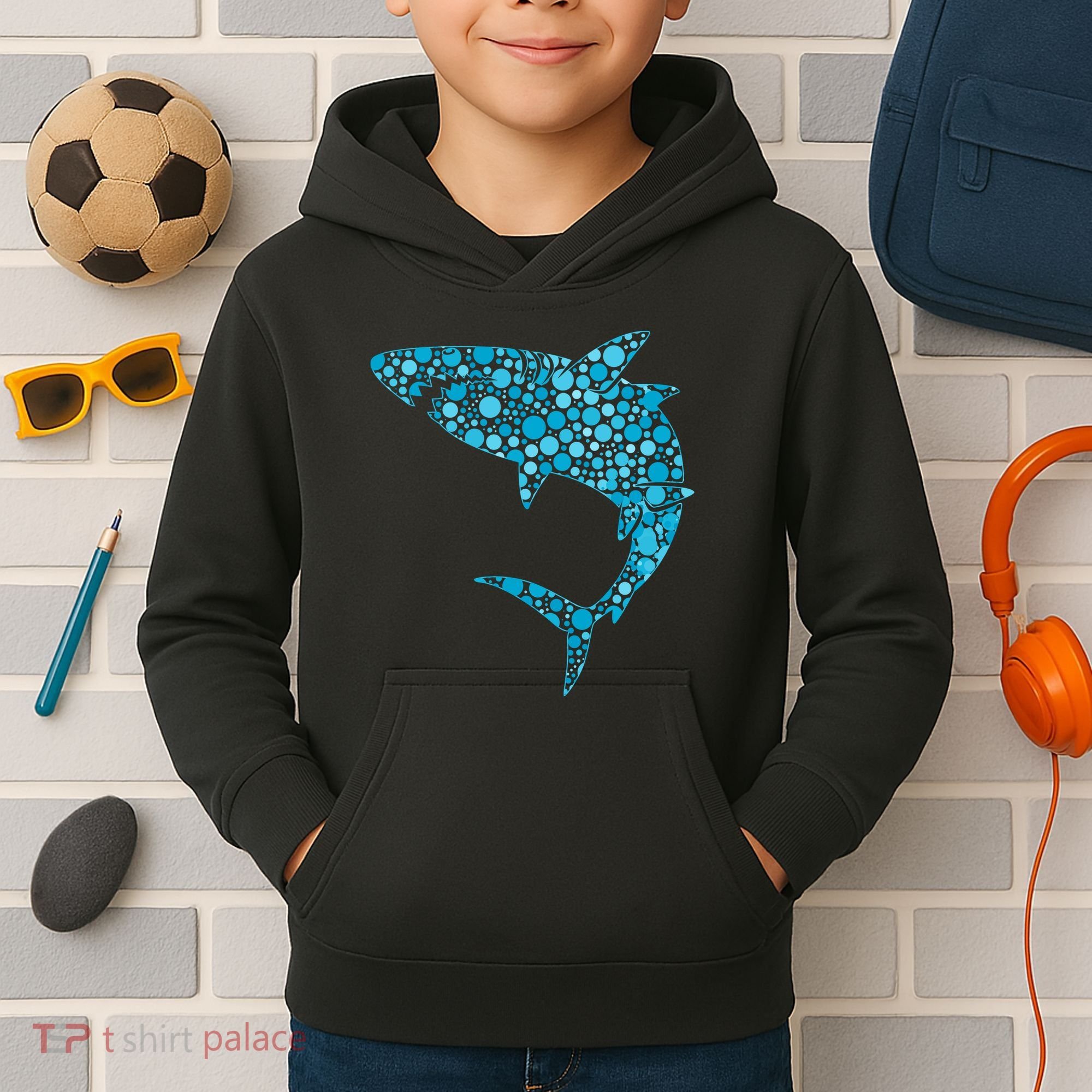 International Dot Day Teal Dot Shark Kids Hoodie